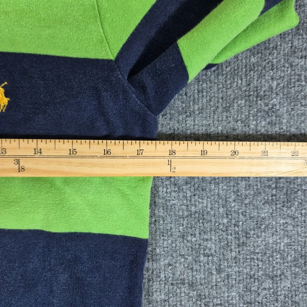Ralph Lauren Rugby Shirt Green Navy Blue Striped Long Sleeve Youth Size Medium